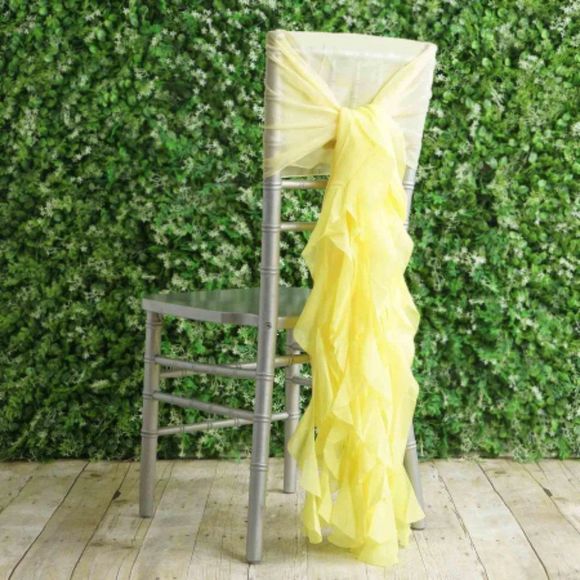 1 Set Yellow Chiffon Hoods With Ruffles Willow 250 Chair Sashes - Picture 1 of 3
